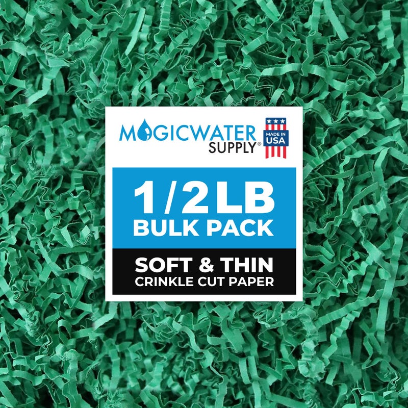 MagicWater Supply - 1/2 LB - Green - Soft & Thin Crinkle Cut Paper Shred Filler great for Gift Wrapping, Basket Filling, Birthdays, Weddings, Anniversaries, Valentines Day, and other occasions - Image 1